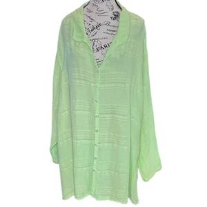 Fresh Produce Lime Green Button Down, Long Sleeve Linen Blend Shirt Size 3X